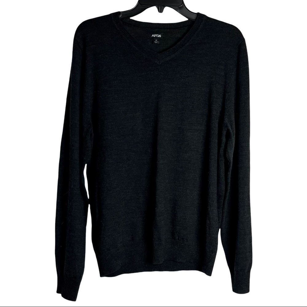APT 9 Merino Wool V Neck Sweater Charcoal Gray Size M